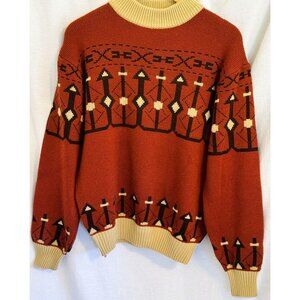 Unicorn Brand Men's Sweater in Brick Red, Beige & Black, Size Large